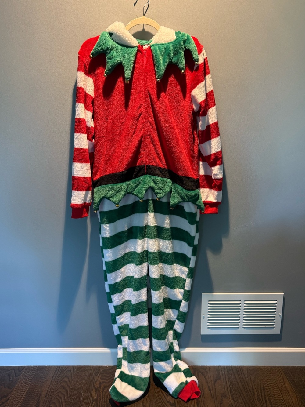 Adult Holiday Elf Costume Onesie - Red & Green